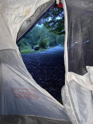 Relaxing in my tent while it's raining