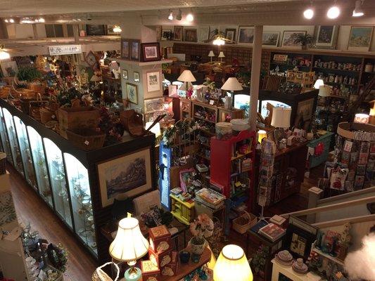 Glancing down from the mezzanine level gives a great view of everything we have on the first floor out of three.