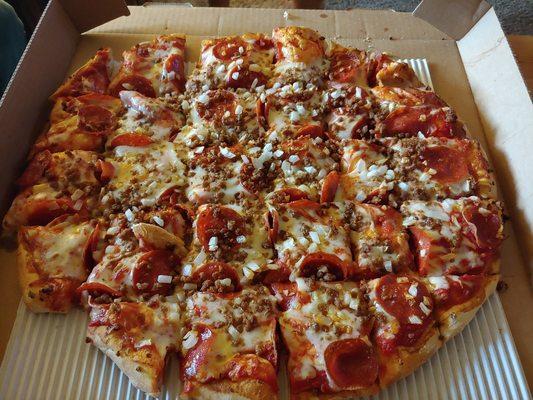 Large Pepperoni, Sausage & Onion Pizza