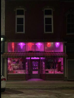 Night time view of AnnRose Boutique