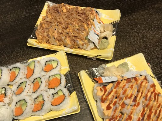 California Roll, Shrimp Tempura, Tuna