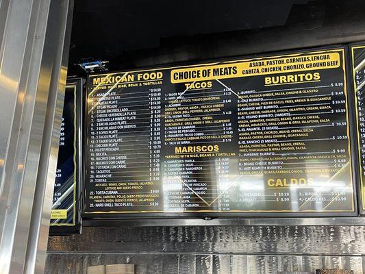 Mexican food menu