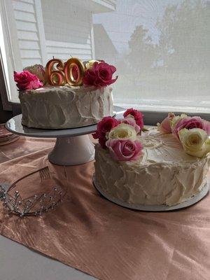 Delicious gluten free white cake with strawberry filling and buttercream frosting. We've ordered it two years in a row.