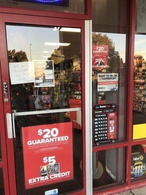 I'm at the GameStop store #2812 in Joliet store hours for Thursday are 10-9 and there is a sign that says "we will re-open in 10 minutes"...