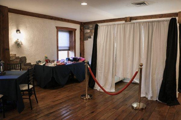 Photo Booth with White and Black Curtains