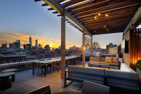 Avalon Bowery New York City. Rooftop deck with the city in view