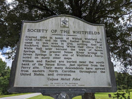 Society of the Whitfields Historical Marker