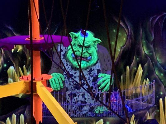 Monster decor in mini golf area