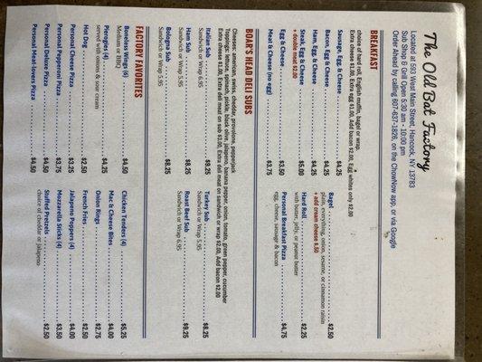 Food menu