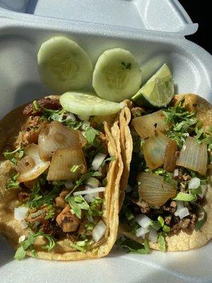 Chicken taco and steak taco.