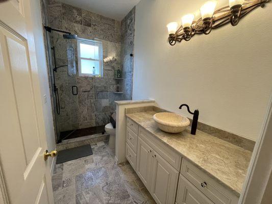 2nd bath counter tops from Amazon stone!  Taj Mahal!