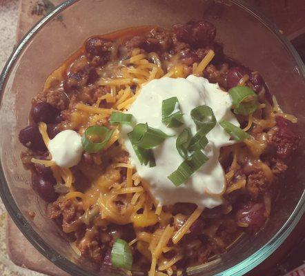 Hearty Homemade chilli.  The finest Comfort food