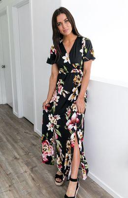 Floral Bouquet Maxi Dress In Black