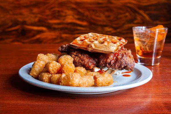 Spicy Chicken and Waffle Sandwich