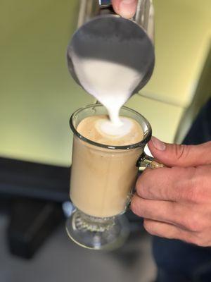 Steaming the milk helps with consistency and makes for a delicious latte (or 356 as we like to call it)