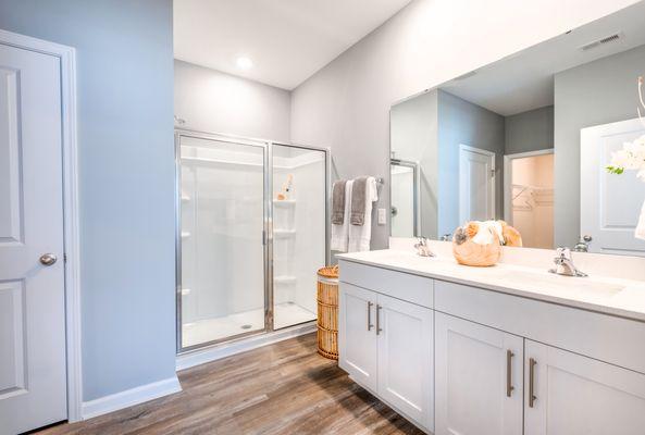 Private Ensuite Primary Bathroom with Double Vanity and Glass Enclosed Shower!