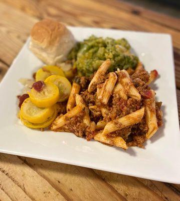 Penne Pasta Bake, Squash, and Broccoli & Cheese!