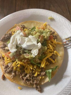 Homemade beef and bean tostada