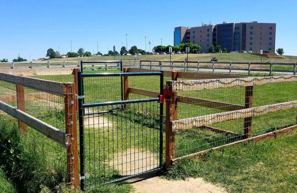 Small dog area and second entrance from parking lot