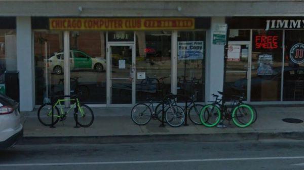 outside the store, bike parking