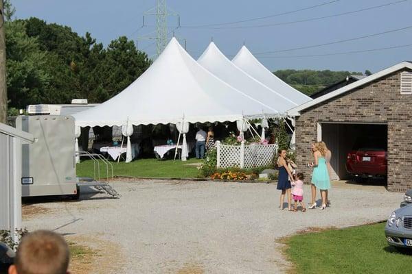 Wedding tent, and restroom trailer. Dry Ridge, Kentucky