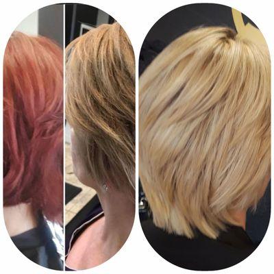 From Red to blonde in 3 visits. Staceysmithsalonbombshell