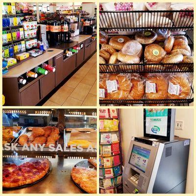 The 7-Eleven comes complete with HUGE coffee Island.. Fresh Bakery SELECTION and an ATM