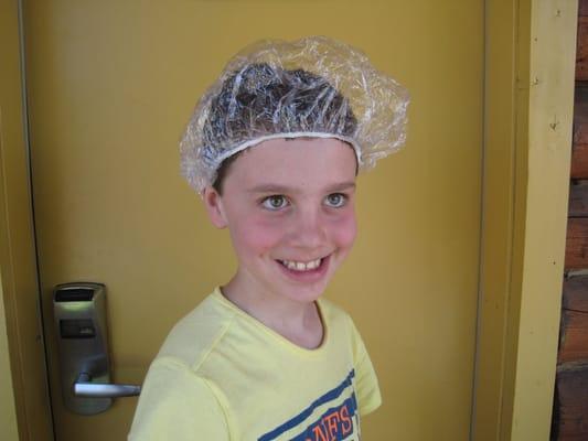 Sarah's son Donovan modeling the latest haute hair accessory!