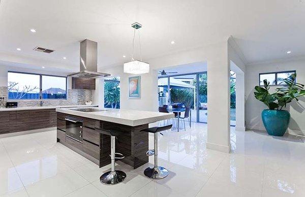 kitchen remodel with white quartz island