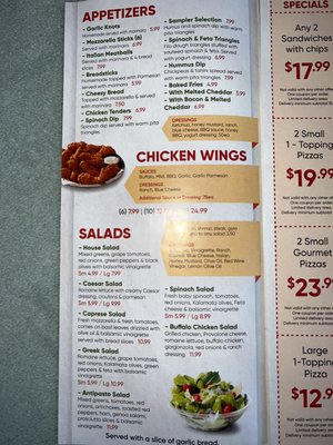 Apps,wings and salads