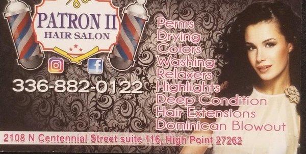 Business card for the salon.