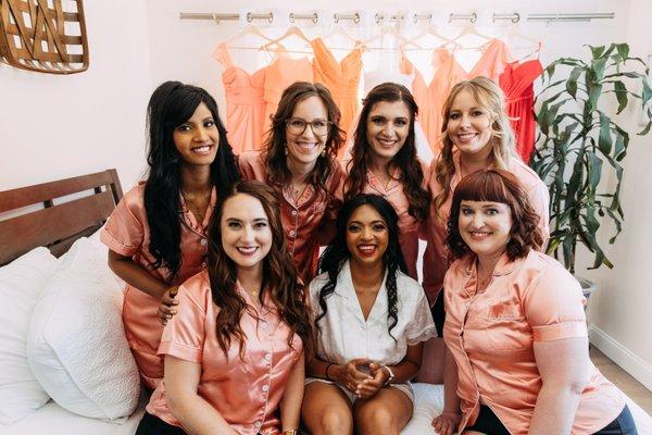 Top row from left, 2 and 4 got hair done, 3 got hair and makeup. Bottom row all three got hair and makeup done. Photo: Trevor and Elisebeth