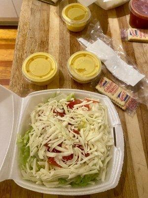 Side salad with yummy honey mustard