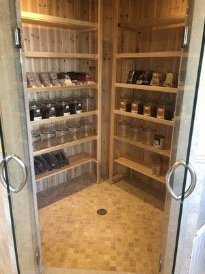 A peek inside the vault.  If we don't have the specific pipe tobacco you crave...we will be happy to blend one for you.