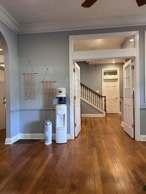 Be Well 417 E Jackson St Lobby overlooking the path to treatment areas.  Patients climb stairs.