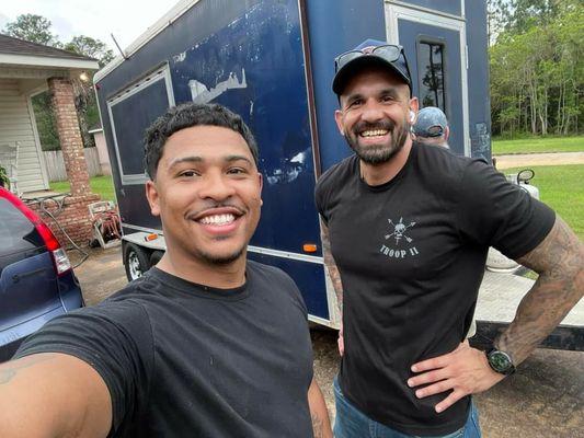 Josh and frank excited to buy the Empanada kings food trailer. #cheerstonewbeginnings