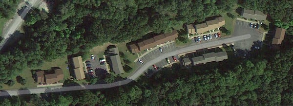 Aerial view of west end of PORT JERVIS TOWNHOUSES.