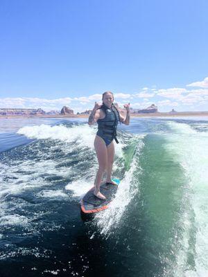 Wakeskirting With Surfs Up Lake Powell