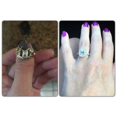 His grandmother's ring before and after the customized ring was complete!