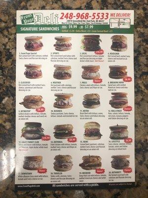 Sandwich menu