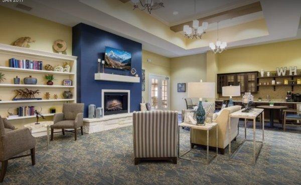 Our community living room is quite comfortable and used by residents and family members.