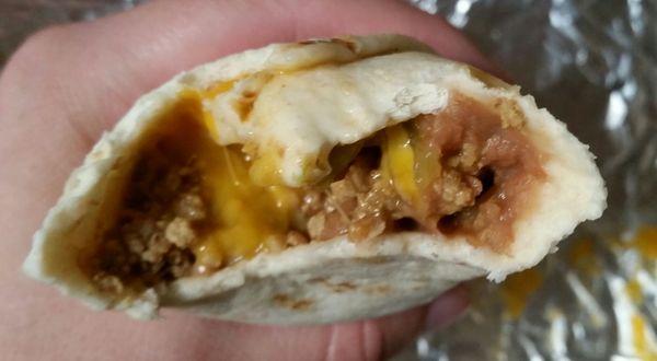 A look inside the Combination burrito with green!