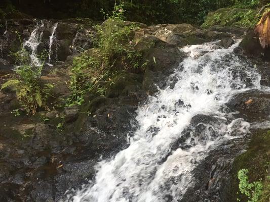 The cascading falls on the upper level of the Luakaha waterfall