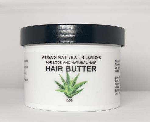 Organic Shea Butter, Organic Aloe Vera Gel with natural oils and herbs.  For all hair types = for retwist or as a leave in conditioner.