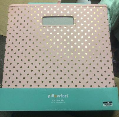 Pink gold polkadot storage bin retails for 9.99 we have It for $5