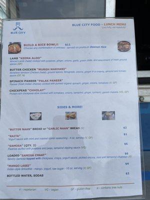 Food truck menu