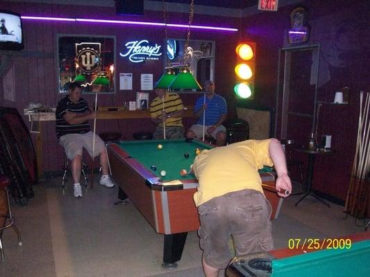 Friends having fun playing pool