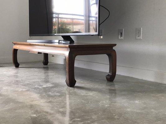 Polished floor sealed and looks fabulous with the brown furniture