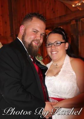 Happy bride and groom at the end of the reception