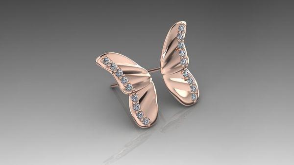 14k Rose Gold Monarch Butterfly Wing Earrings